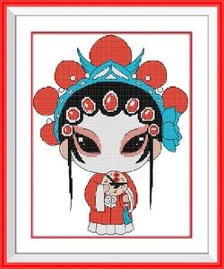 卡通十字绣印花京剧脸谱花旦中国风青衣古代人物客厅挂画竖款小幅