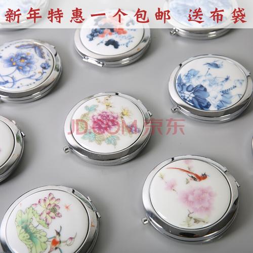 化妆镜便携 中国风 中国风陶瓷镜子随身化妆镜景德镇便携用镜古风陶瓷