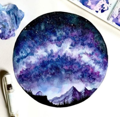 适合新手的简单水彩画星空图片