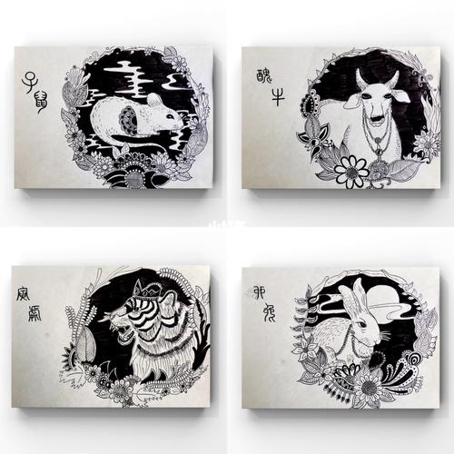 十二生肖/线描_线描_临摹_文化_绘画