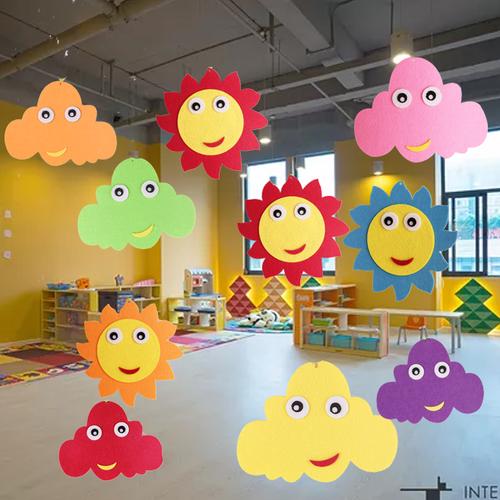 商场幼儿园装饰品教室走廊楼道环境布置挂饰双面云朵笑脸空中吊饰