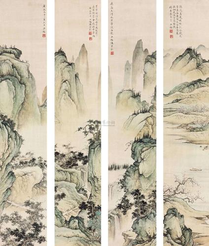 陈少梅 山水四条屏(19组)