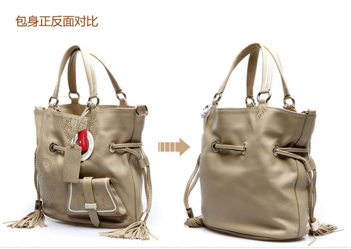 lancel(兰姿)米色皮质女士水桶包