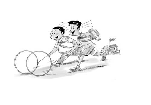 民间游戏滚铁环简笔画