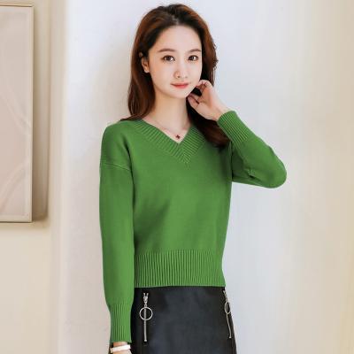 秋冬v领针织上衣小个子女士毛衣宽松套头短款高腰2020