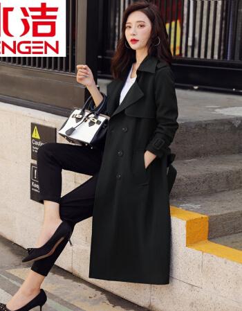 扣风衣女2021年新款春秋季英伦风高端大气质长款女士大衣外套黑色xl