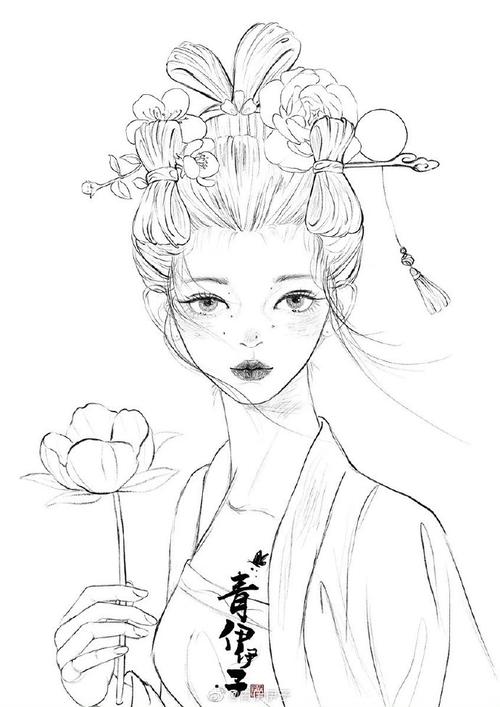 古风人物插画,古风人物头像线稿速写系列,美极了.