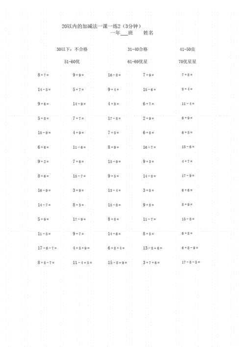 小学一年级20以内加减法口算题15套(70道3分钟).pdf 15页