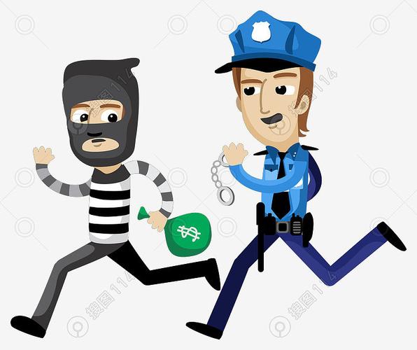 手绘卡通抓坏人警察插画素材