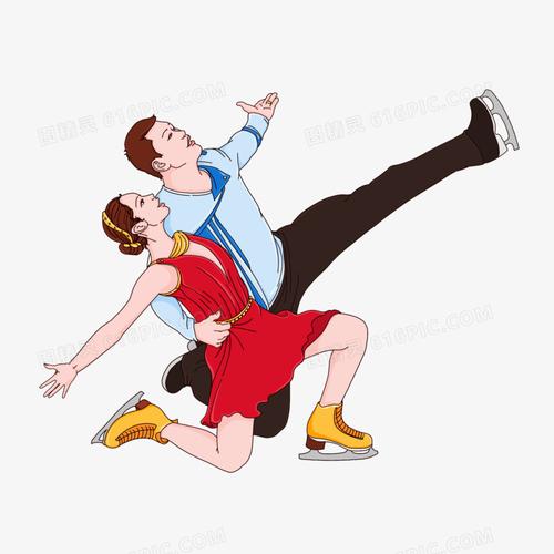 手绘卡通男女双人花样滑冰免抠元素