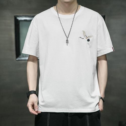 sgcr中国风仙鹤刺绣2021夏季国风大码圆领短袖t恤潮