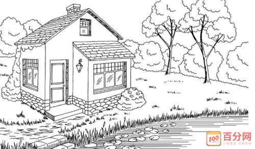河边房子简笔画
