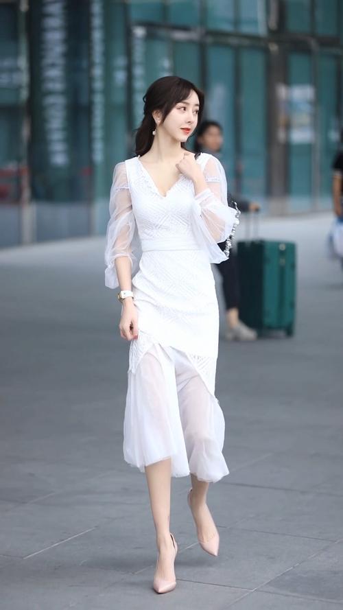 时尚,穿搭,街拍,薄纱,连衣裙