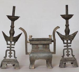 古玩杂项锡蜡台二手老锡器香炉古董古玩锡器烛台值得收藏品