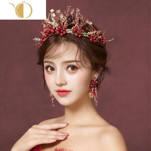 chunmi新娘头饰红色皇冠2020新款韩式超仙中式礼服发饰品敬酒服配饰