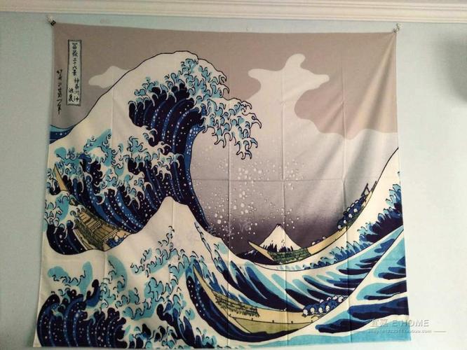 冲浪里日式浮世绘海浪挂布墙面背景装饰画布挂毯沙滩巾桌布 日式浮世