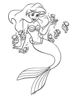 儿童卡通画线描稿美人鱼图片-57kb