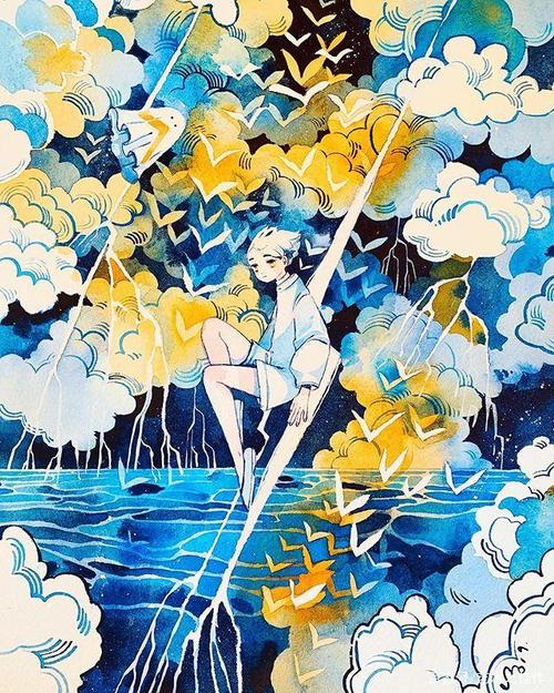 一组清新梦幻风水彩插画,配色太美了