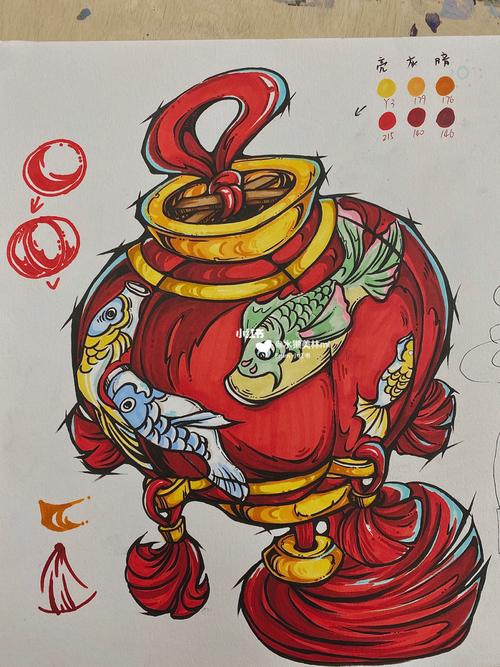 高考设计|马克笔灯笼|中国元素川美设计单体_高考_马克笔_正向画室