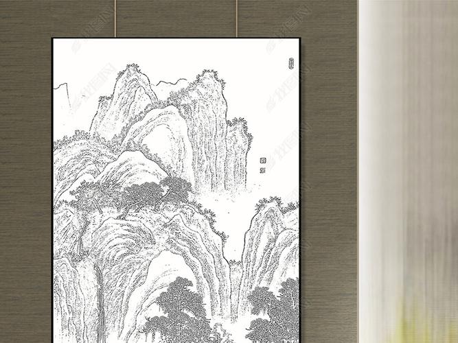 原创线描山水肌理山水玄关挂画版权可商用