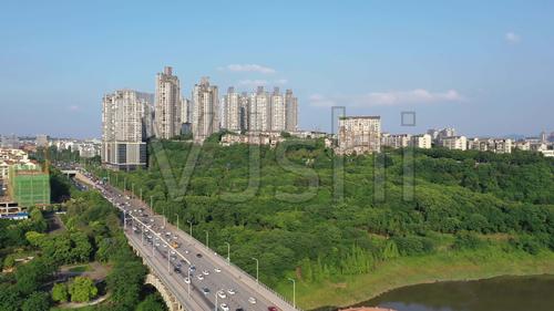 航拍泸州沱江三桥和城北城市大景_3840x2160_高清视频素材下载(编号