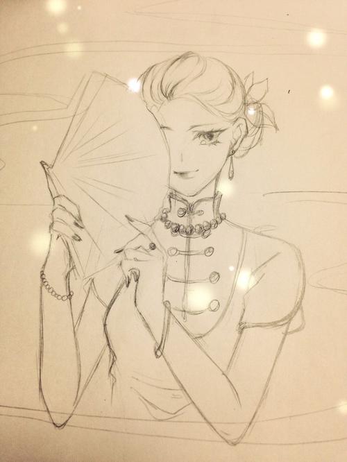 古风 旗袍 线稿