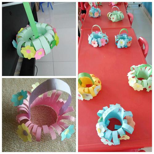 禹村镇中心幼儿园大二班五一劳动节活动手工《漂亮的花篮》