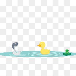 春天池塘里的小鸭子与鱼矢量图