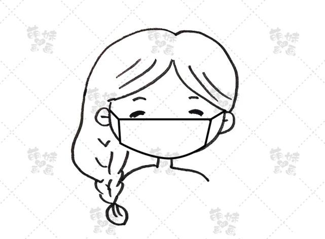 可爱戴口罩的小女生头像简笔画