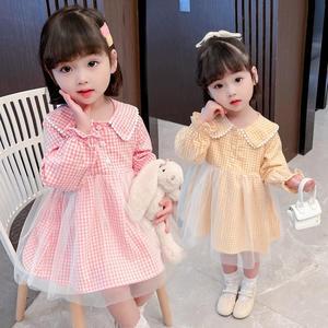 女童连衣裙长袖春装新款1-2-3-4-5-6岁女宝宝格子主裙子纯棉韩版