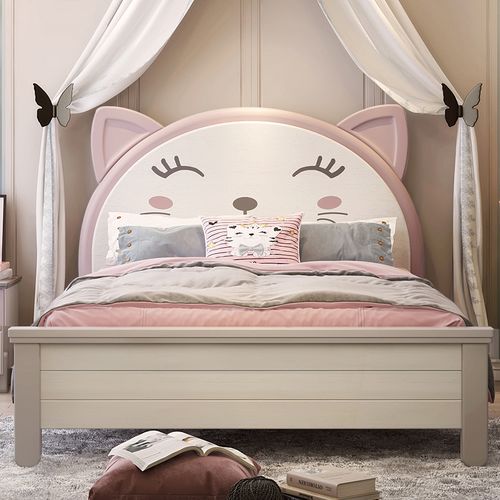 北欧创意实木儿童床女孩公主床单人床女儿房小学生青少年套房组合可可