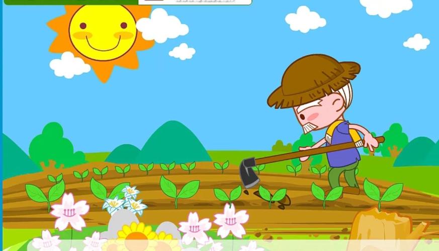 田野里,农民伯伯顶着火辣辣的太阳,流着汗辛勤的播种粮食.