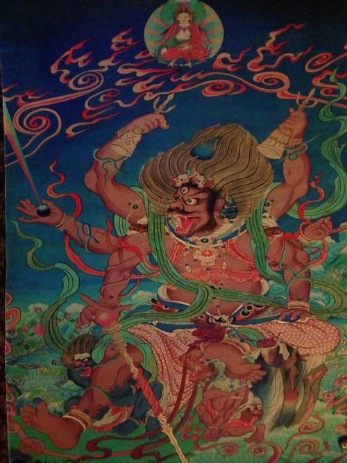 【忿怒尊 マハカラ 大黒天 细密画 】仏画 90cm 検索: 菩萨 仏像 西蔵
