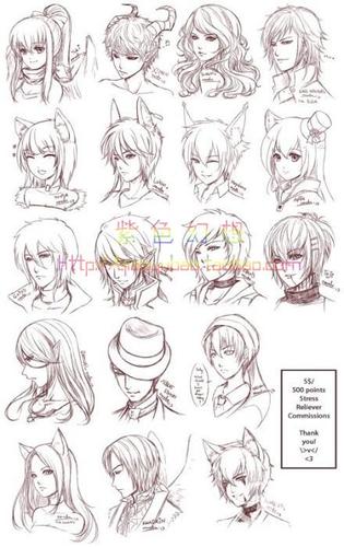 cg绘画 动漫手绘 头发 发型绘制百款 参考设计素材