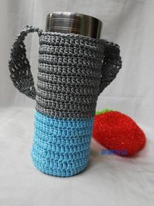 手工钩针编织水壶袋隔热套水杯套提手水壶套