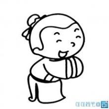 古代男生简笔画头像捧着花瓶抬起一只脚的古代小孩 ai儿童人物简笔画