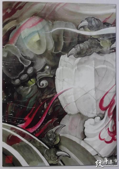 唐狮纹身唐狮纹身手稿唐狮纹身手稿图案