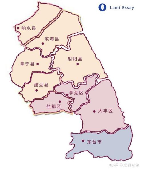 盐城市的行政区域(自制示意用)