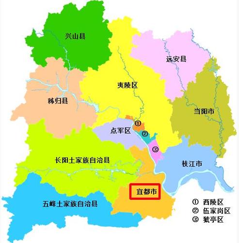 湖北省宜昌市的行政区划地图