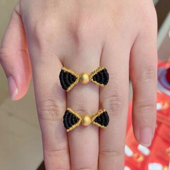 悦甜蜜黄金在逃公主戒指女足金本命年小金珠红绳编织迪士尼蝴蝶结戒指