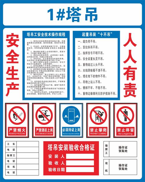 塔吊起重安全生产pvc责任人指挥合格证验收安装人人有责标志牌