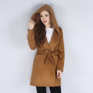 奢华超有气场大衣 女羊绒大衣 手工双面穿羊绒外套 连帽呢大衣 新品