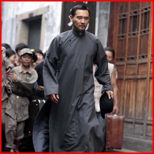 送围巾相声大褂中式长袍子民国长衫盘扣古装男地主服装马褂演出服