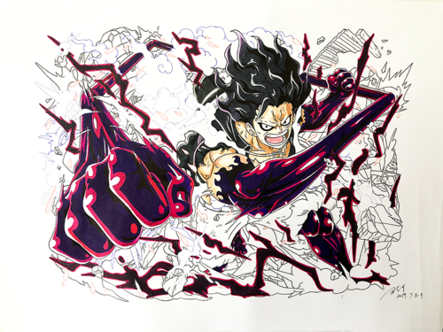 马克笔手绘海贼王-路飞四挡-大蛇炮