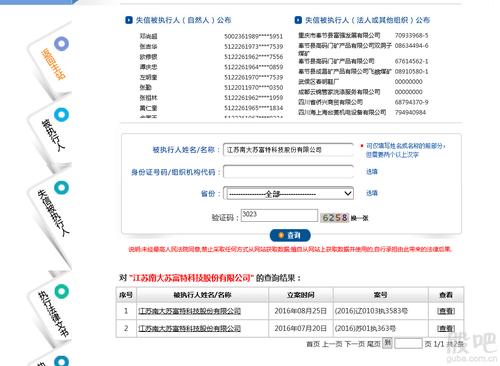 江苏南大苏富特科技股份有限公司成功登录全国法院失信人执行名单