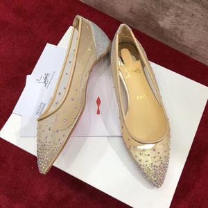 cl平底鞋女鞋高跟鞋网纱水钻鞋单鞋真皮红底鞋