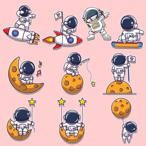 宇航员太空宇宙笔记本电脑贴纸卡通行李箱贴纸防水旅行箱手机贴画