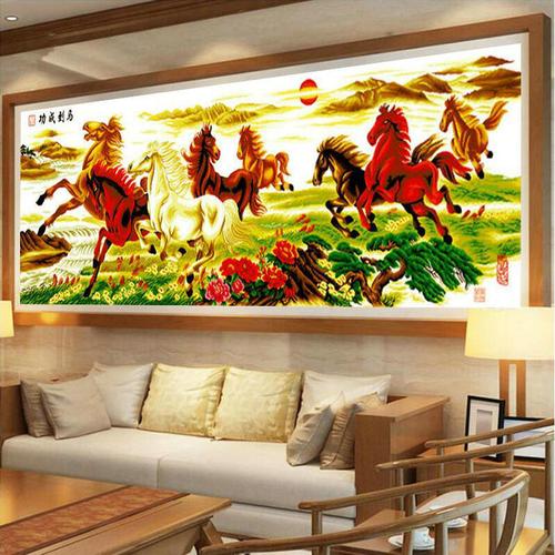 马到成功十字绣线绣新款客厅八骏奔腾马到成功十字绣八骏图八匹马棉线