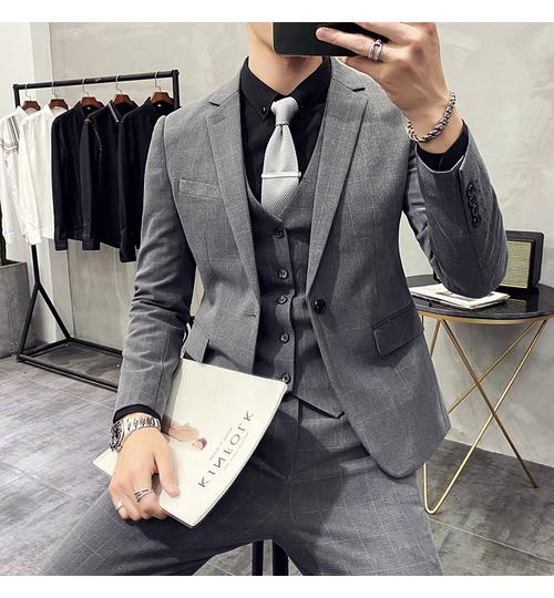 里贝斯曼品牌西服套装男士休闲小男三件套英伦风绅士修身痞帅新郎结婚