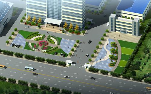 厂区办公楼景观鸟瞰效果图一张-大图